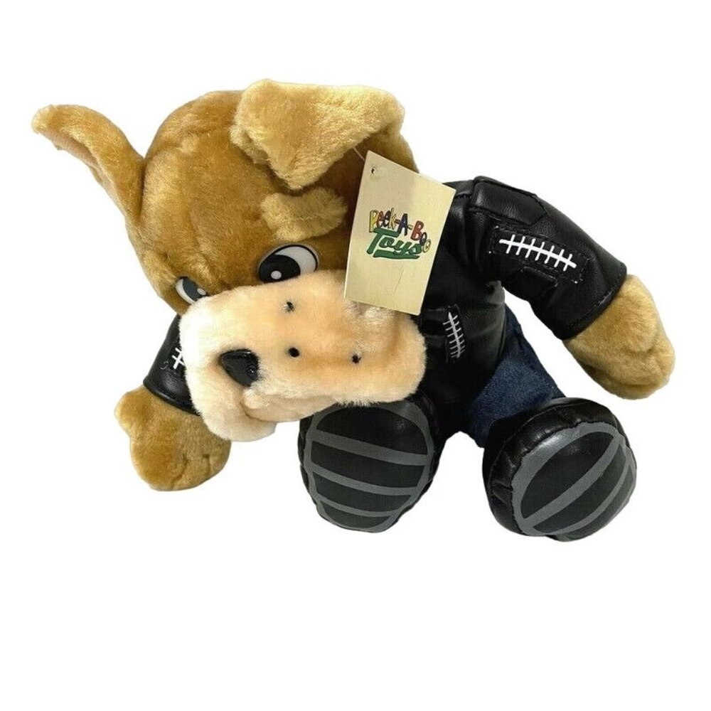 Peek A Boo Toys Plush Bulldog Wearing‎ Faux Leather Jacket 9" Stuffed Dog Animal